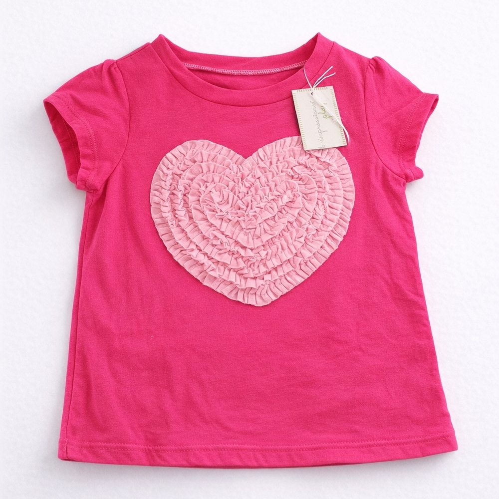 First Impressions Hot Pink Tee with Light Pink Ruffle Heart